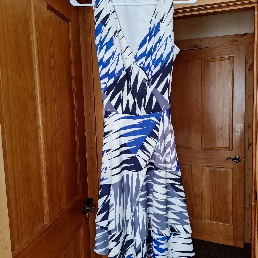 Geometric Blue and White Dress
